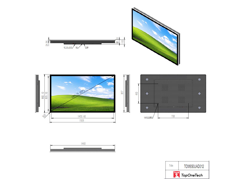 65 inch LCD open frame touchscreen monitor  (the IP65 water-proof, 2500nits, LED backlight)