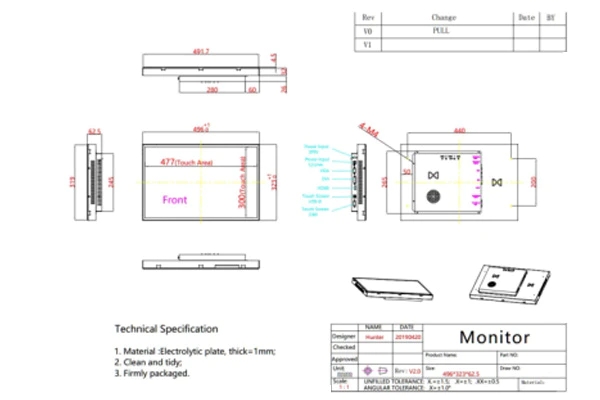 22" touch monitor 3D drawing